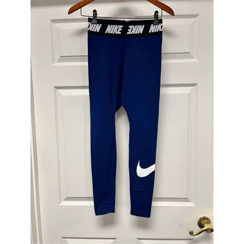 Nike Navy Blue Swoosh Calf Athletic Running Tights sz M EUC